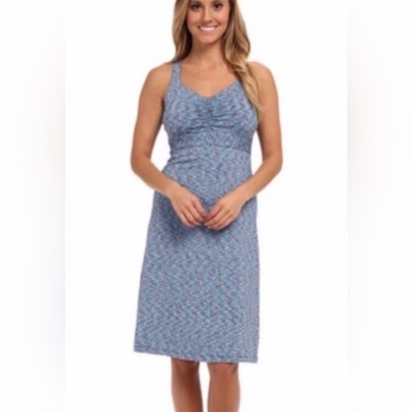 Prana Dresses & Skirts - PrAna Amaya Space Dye Light Blue Ruche V Neck Racerback Mini Dress Women’s S